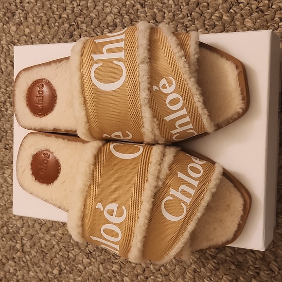 Chloé Woody Shearling Slides Sz - Main Image